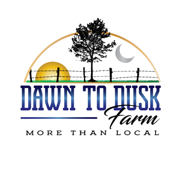 logo_white (1) Logo of Dawn to Dusk Farm featuring a tree, sun, and moon with a fence, emphasizing the farm's commitment to local agriculture and community engagement.